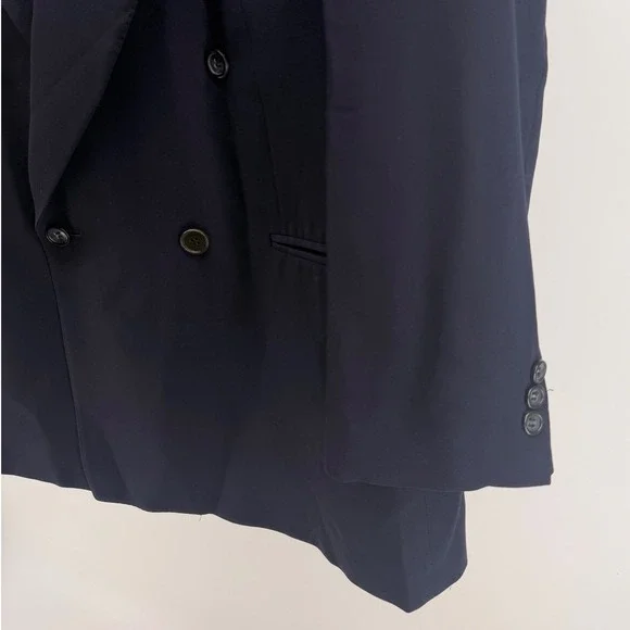 Vintage Canali Double Breasted Navy Blue Wool‎ Suit Blazer Jacket Mens